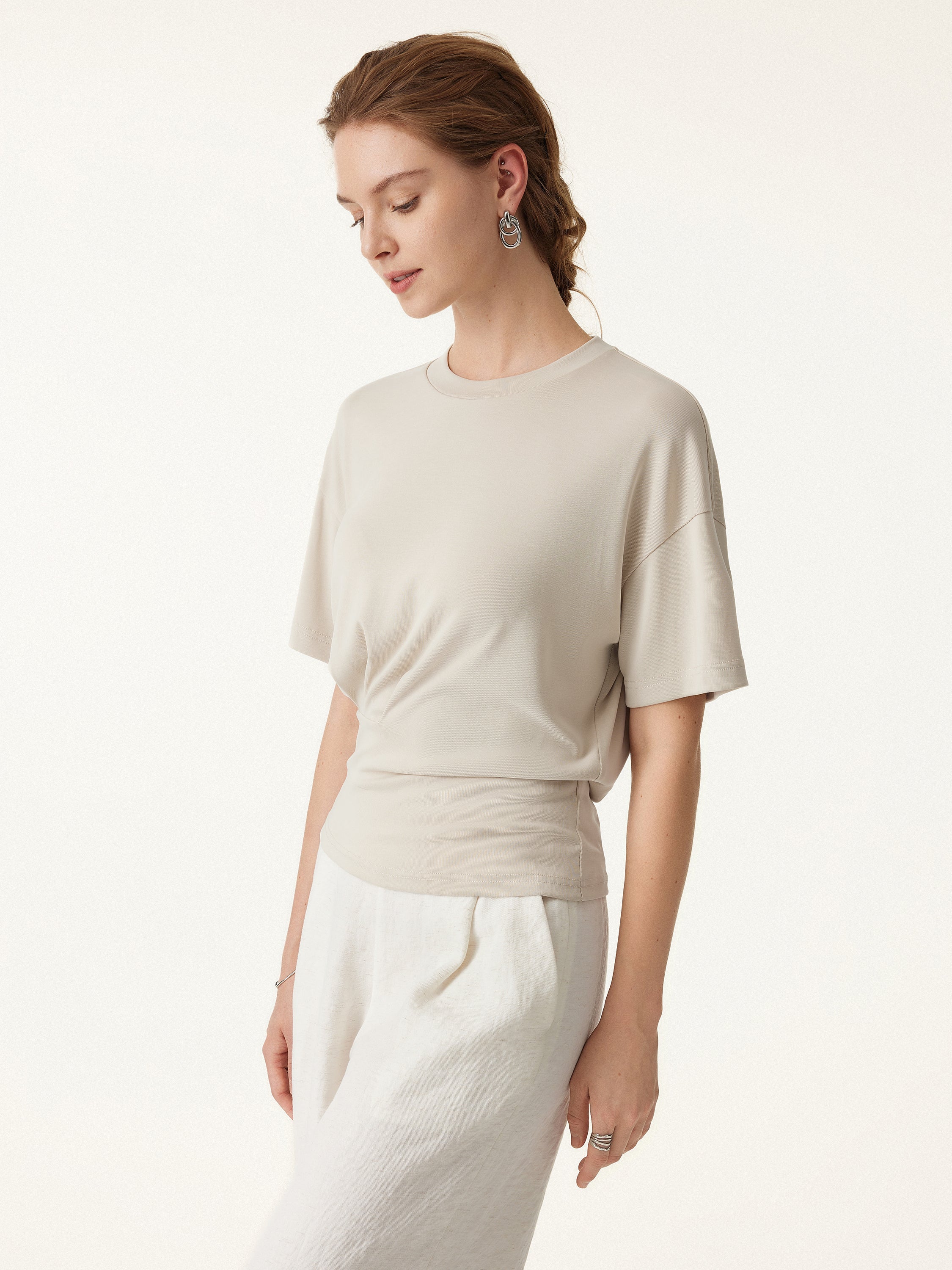 Crewneck Short Sleeve Tucked Tee