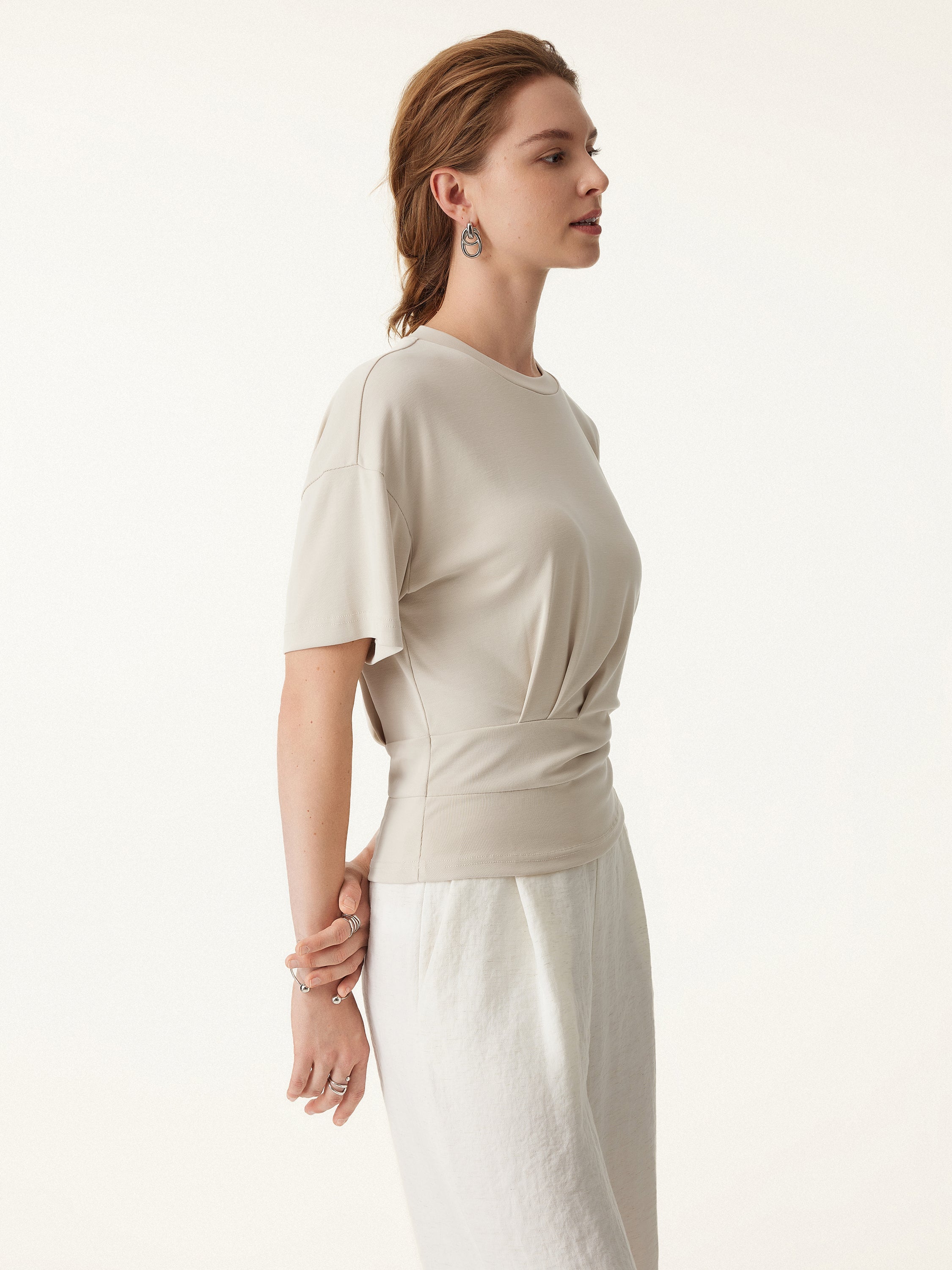 Crewneck Short Sleeve Tucked Tee