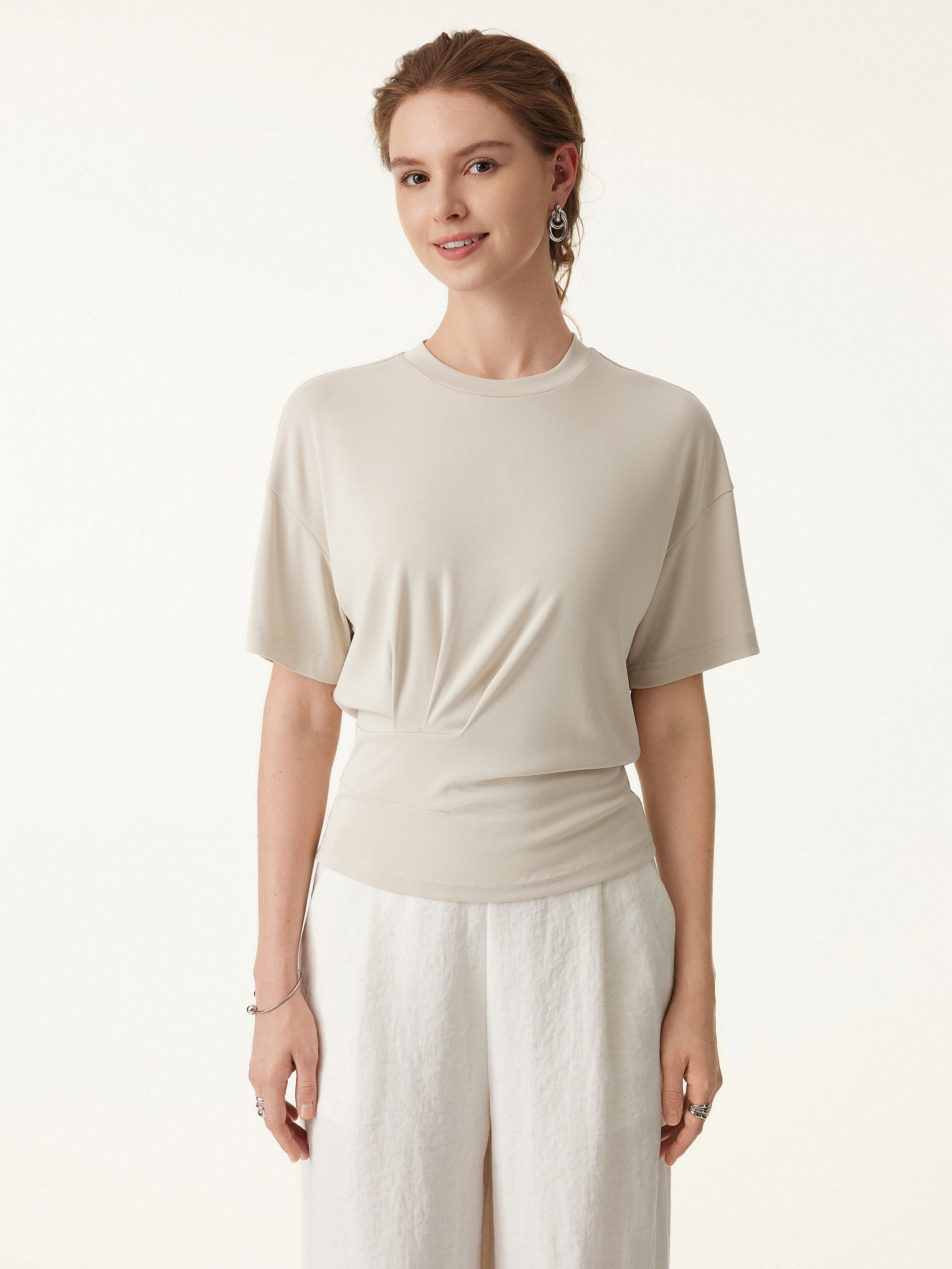 Crewneck Short Sleeve Tucked Tee